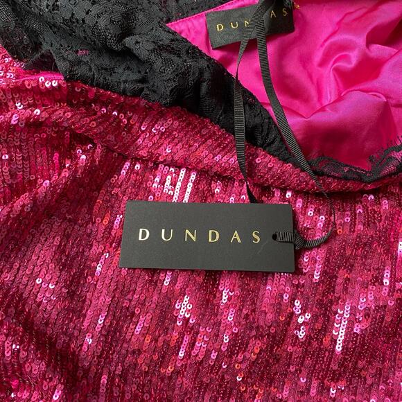 NWT Dundas Pink Sequin Mini Dress Lace Hem 40 - Picture 7 of 13